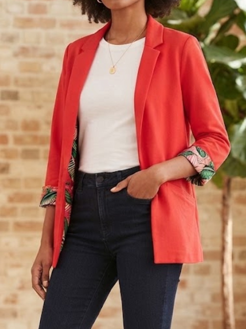 Breal Red Open Front Blazer 6 Small 3/4 Sleeve Lightweight Workwear